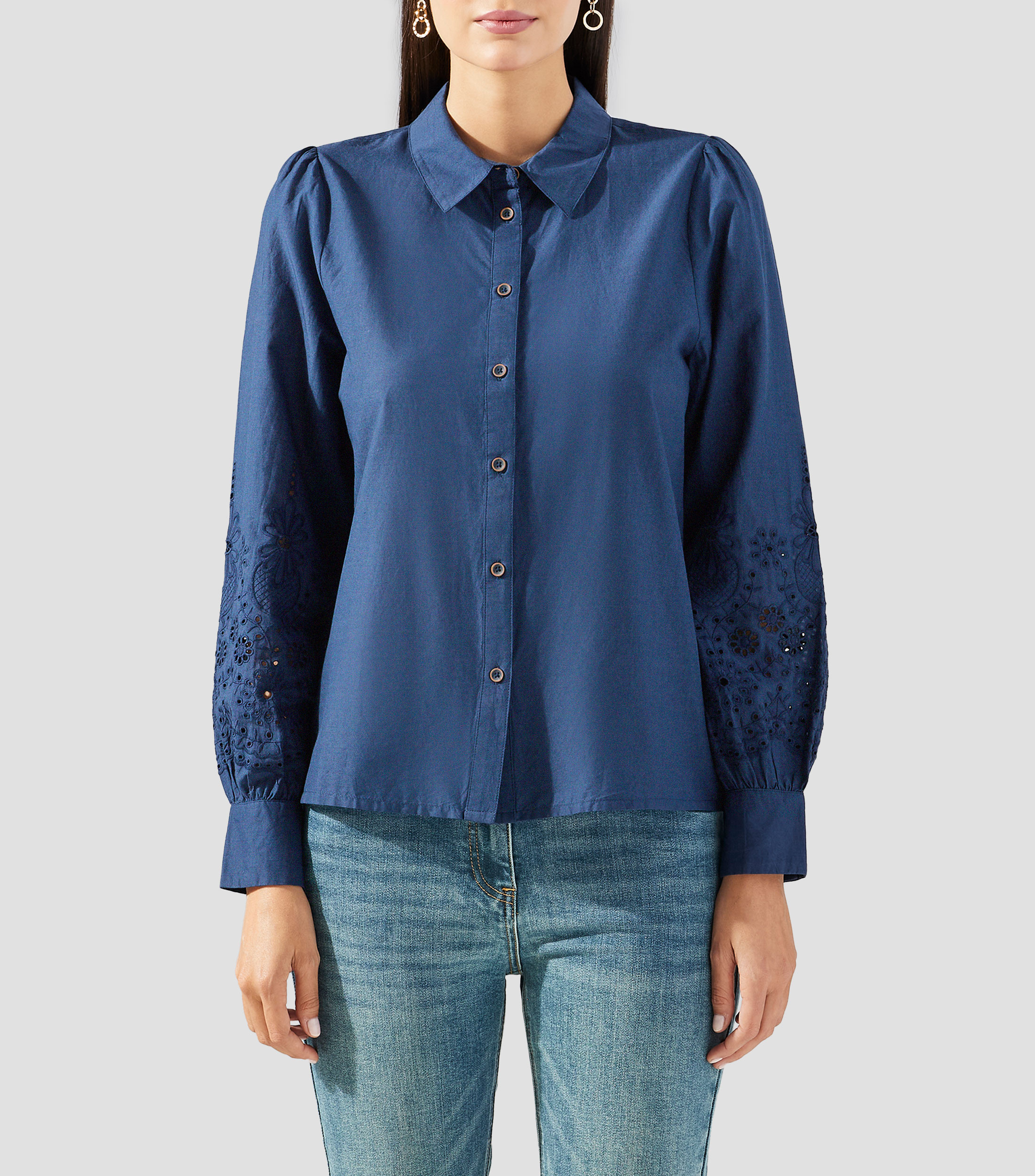 Blusa lisa manga larga Mujer